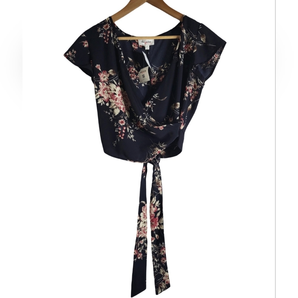 Floral Wrap Top - Navy and Pink